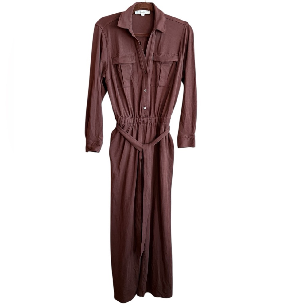 Loft Brown Belted Jumpsuit with Pockets Size Medium Petite - Picture 4 of 12